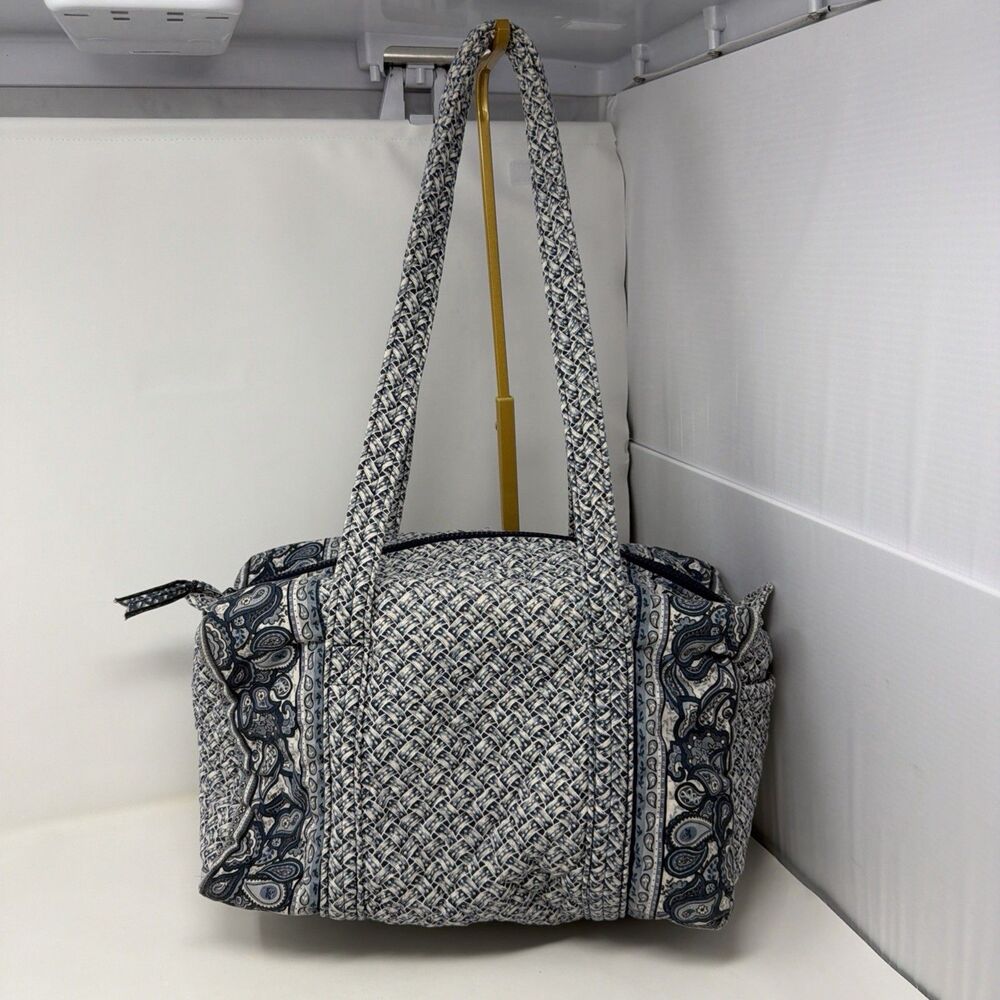 Vintage Vera Bradley Quilted Large Duffel Travel Bag Blue White Made USA